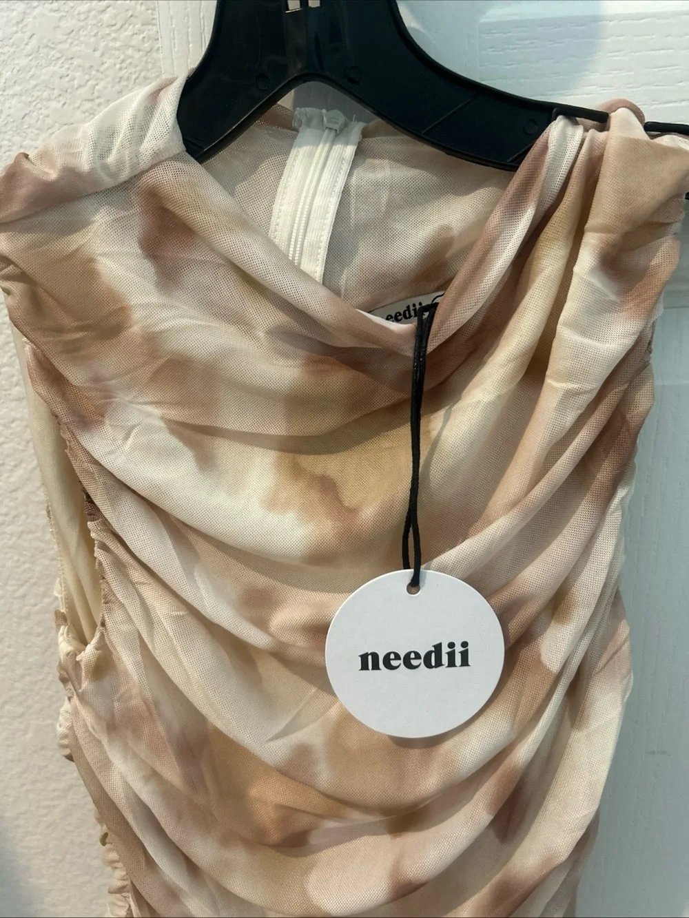 Needii Drape Beige Brown Top Size Small Mesh Zara Style